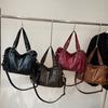 Solid Color Soft PU Shoulder Bag Zipper Closure Hobo Bag Chic Handbag  Daily Use