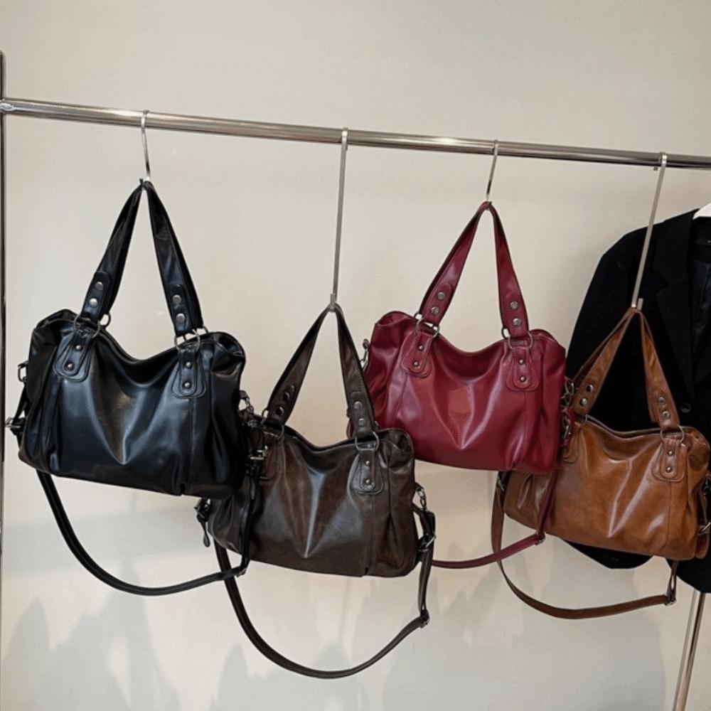 Solid Color Soft PU Shoulder Bag Zipper Closure Hobo Bag Chic Handbag Daily Use