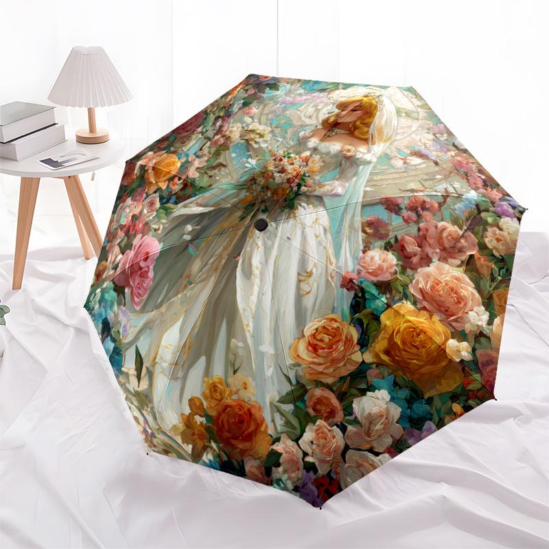 0106 Flower Maiden  pattern, automatic folding umbrella, portable and foldable design, 8 ribs, a Christmas or birthday gift.