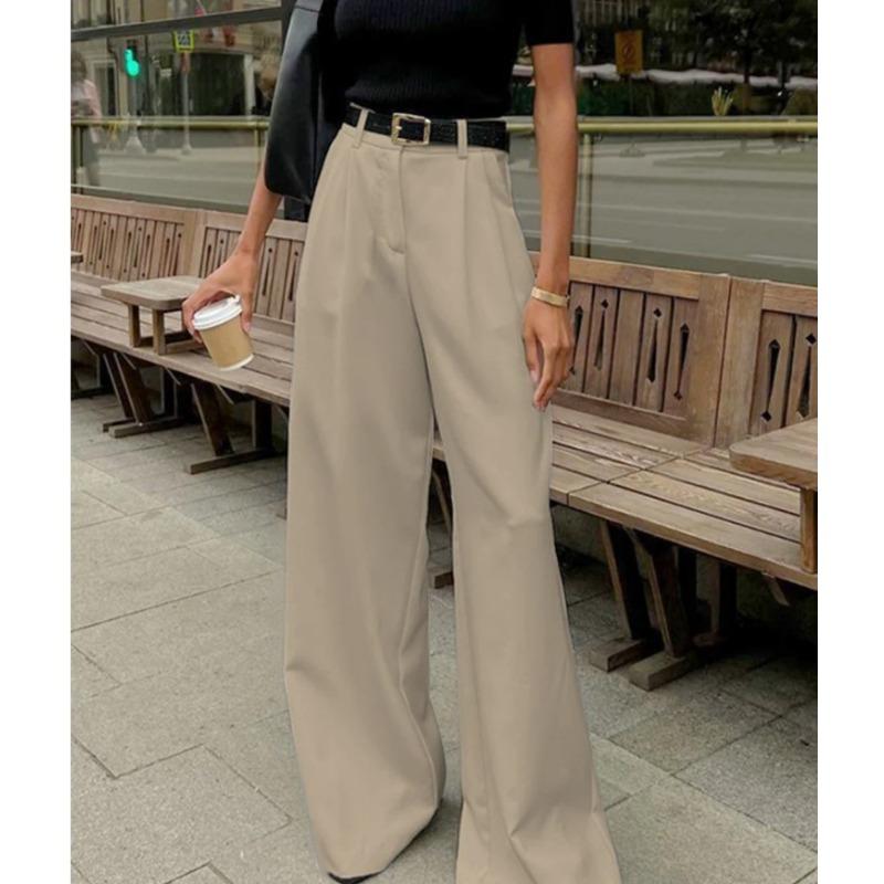2026 Moda Elegante Larghi Pantaloni da Completo Dritti a Gamba Larga da Donna Vita Alta Monocolore Versatili Primavera e Autunno Pantaloni Casual da Lavoro