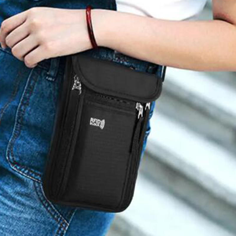 Multifunctional Passport Holder Neck Pouch for Women Men Lightweight Travel ID Card Holder Document Pouch Slim Crossbody Purse