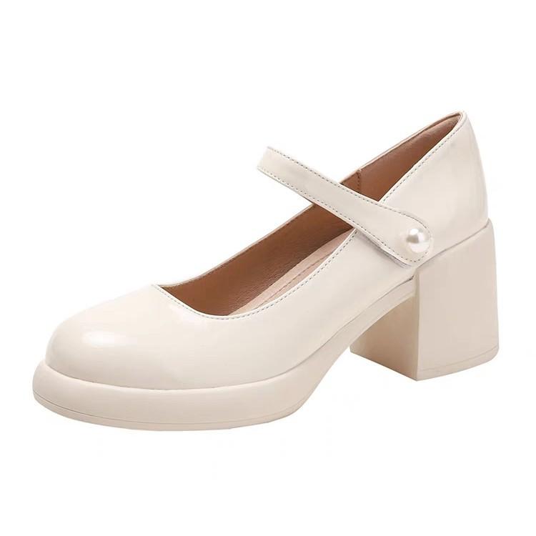 The Treasure of the Town Store~ Cowhide Mary Jane Shoes Thick Heel Single Shoes Women's 2024 Early Spring New High Heels Shallow Fairy Shoes