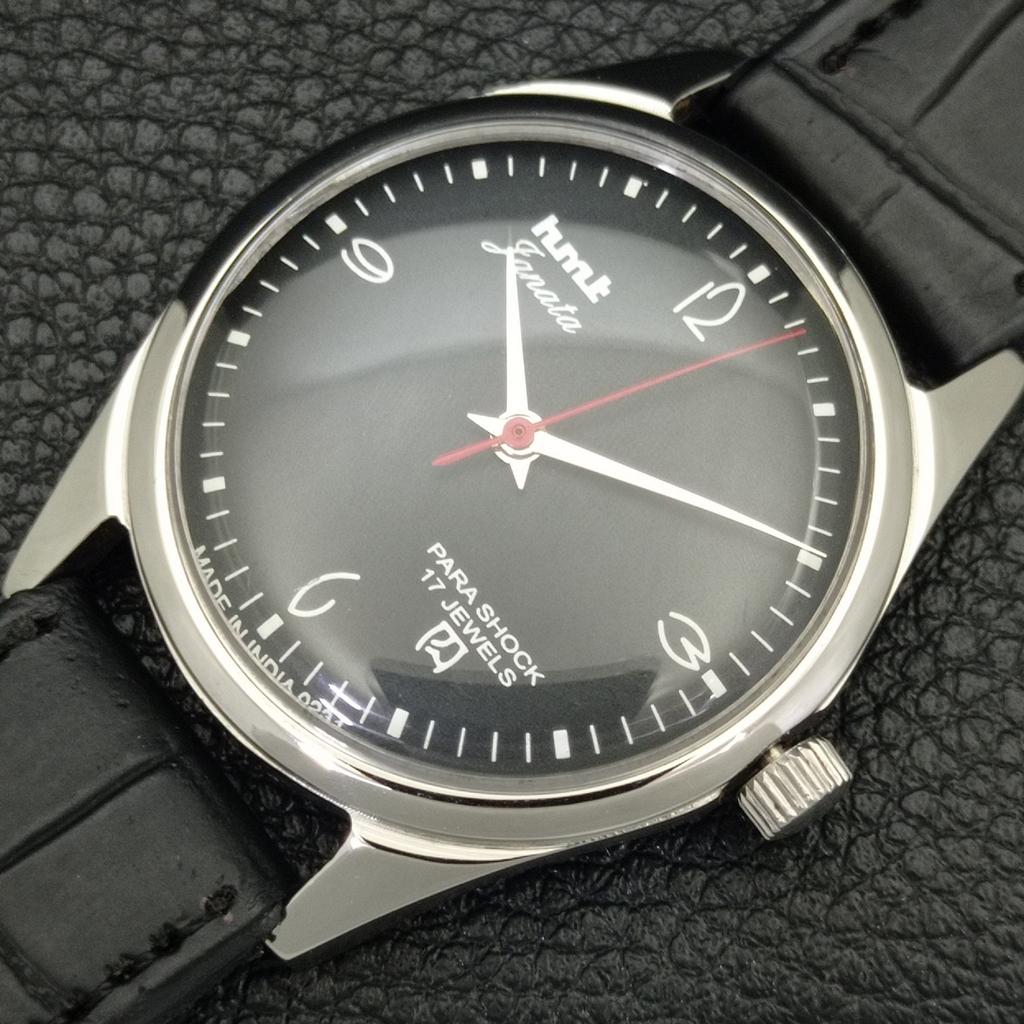 VINTAGE HMT JANATA HAND-WINDING INDIAN MENS BLACK COLOR DIAL WATCH a700319-5 R202-a700319