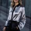 Spring Women's Colorblock Satin Long Sleeve Shirt Commuter Elegant Blouse For Crossborder