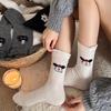 Korean Style Women's Wool Socks: Sweet Bubble Lace, Mid-calf, Cute Cartoon Design, Warm and Versatile for Autumn and Winter