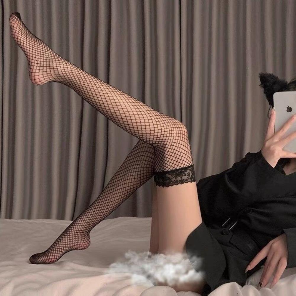 Pure Desire Wind Fishnet Meias Renda Preto Seda Internet Celebridade Sexy Meias Renda Meias Até O Joelho Crianças Ins Tide Fino