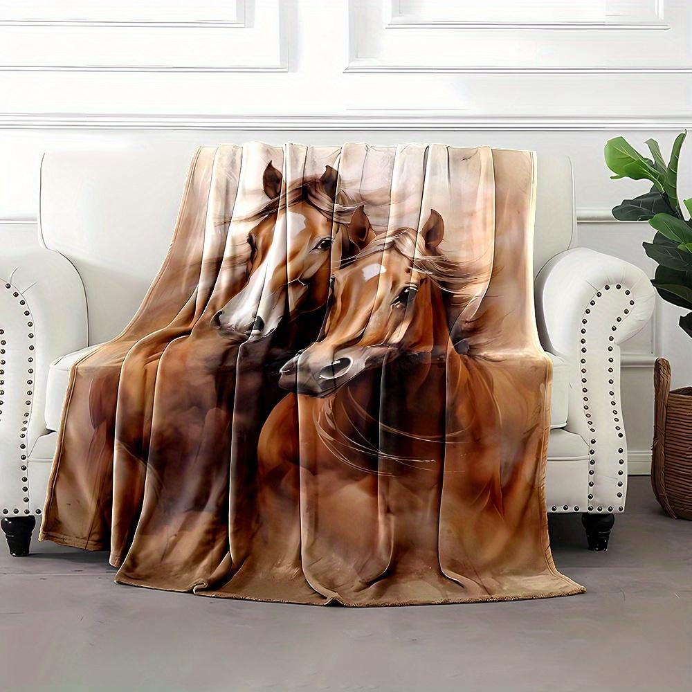 1pc Contemporary Style Reversible Fleece Throw Blanket, Cartoon Horse Print, All-Season Office Nap, Home Gift, Durable Digital