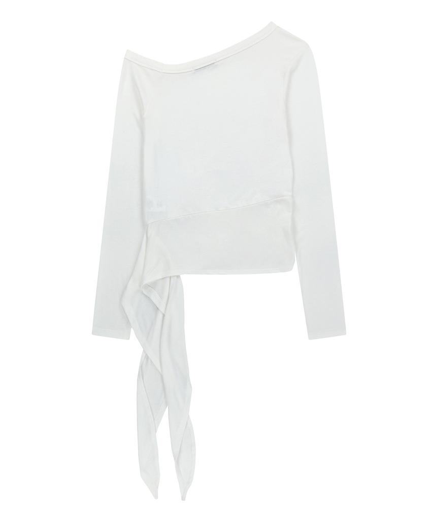 Saendeulig One Shoulder Unbalanced Strap T-Shirt_Ivory