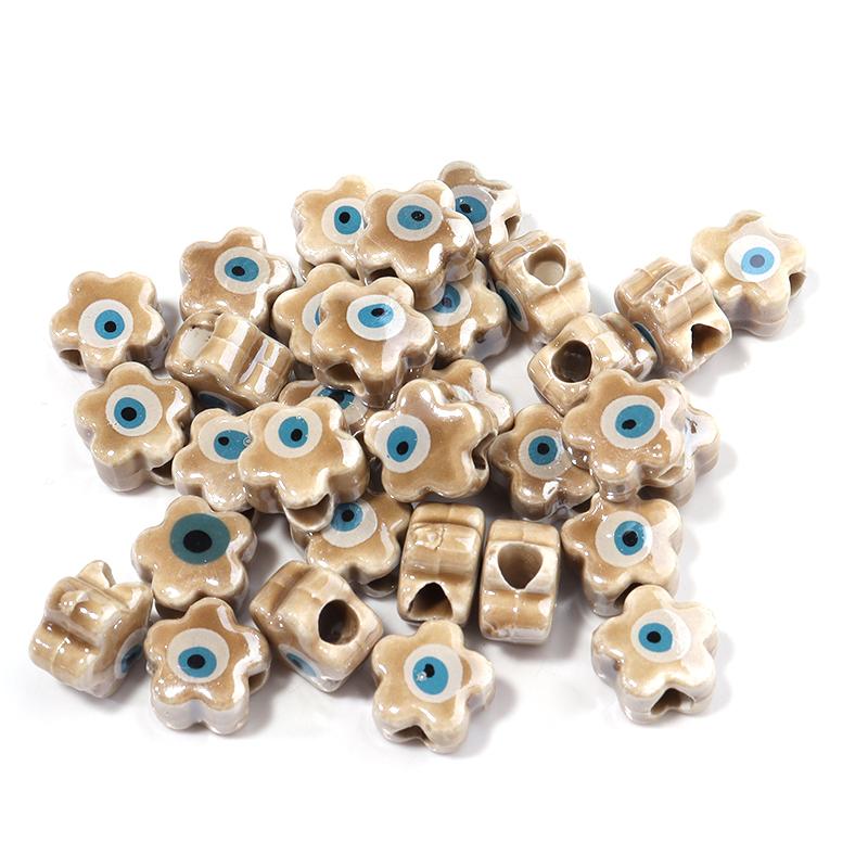 10Pcs/Lot 10mm Ceramic Beads Colorful Flower Shaped Evil Eye Large Hole Loose Beads For Bracelet Necklace Diy Jewelry Making