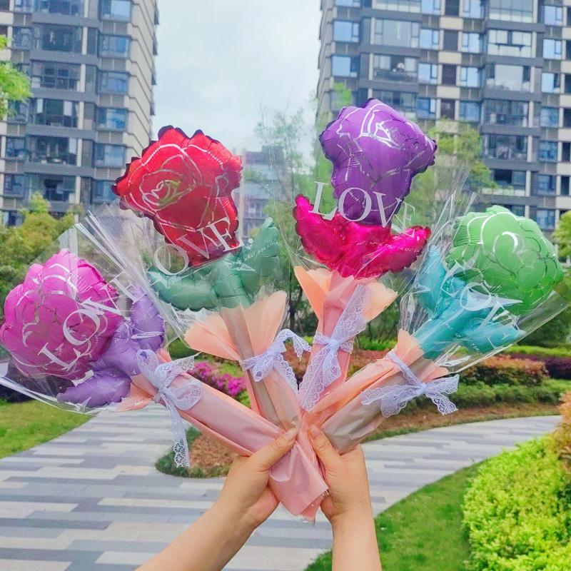 10/50Pcs Carnation Foil Balloons Valentine'S Day Rose Flower Balloon Decoration Valentine'S Day Flower Bouquet Birthday Decor