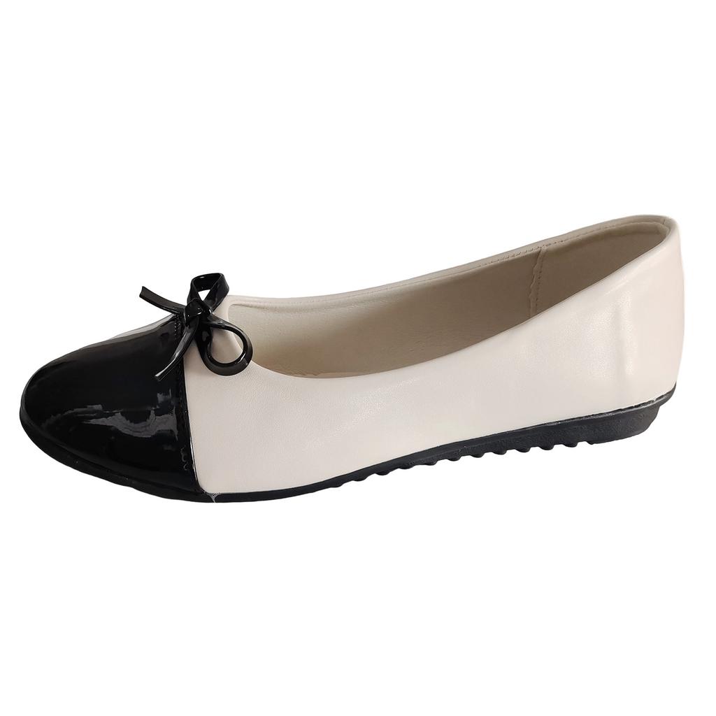 Ladies Fashion Color Matching Leather Bow Decoration Flat Ccasual Single Shoes Summer Formal Shoes Women