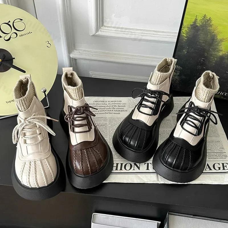 2024 New Women Winter British Style Chelsea Short Boots Ladies Designer Shell Round Toe Ankle Boots PU Leather Platform Booties