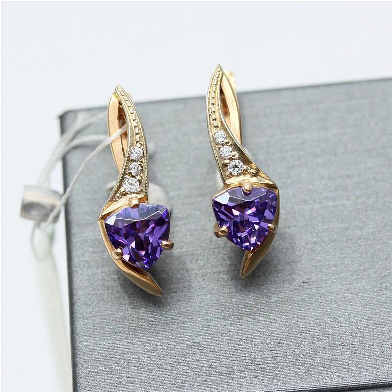 Purple Gold-Plated Rose Gold Purple Stone Stud Earrings French Mysterious Romantic Foreign Style Earrings