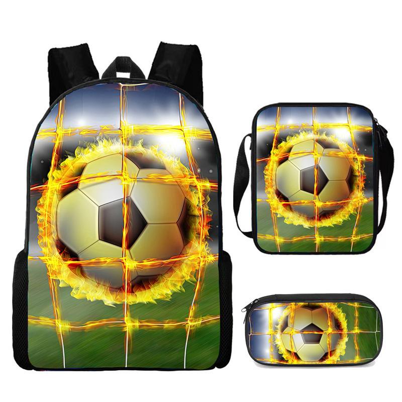 School Season Three-Piece Set School Bag Pencil Bag Lunch Bag Street Tide Basketball Football Picture Backpack Set