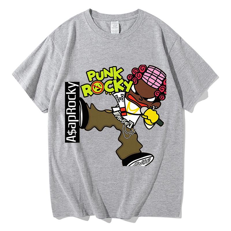 AAP Rocky Punk Rocky T-Shirts Unisex Reine Baumwolle Hip Hop T-Shirts Shirt Ästhetische Grafik-T-Shirts Kurzarm Locker Herren-T-Shirts
