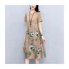 Women's Round Neck Short Sleeve Floral Print A-Line Midi Dress Casual Loose Summer Dress