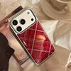 Retro Wine Red Grid Pattern Stereoscopic Love Button Shock Proof Phone Cover Case for iPhone 17 16 15 14 13 12 Pro Max Plus Air