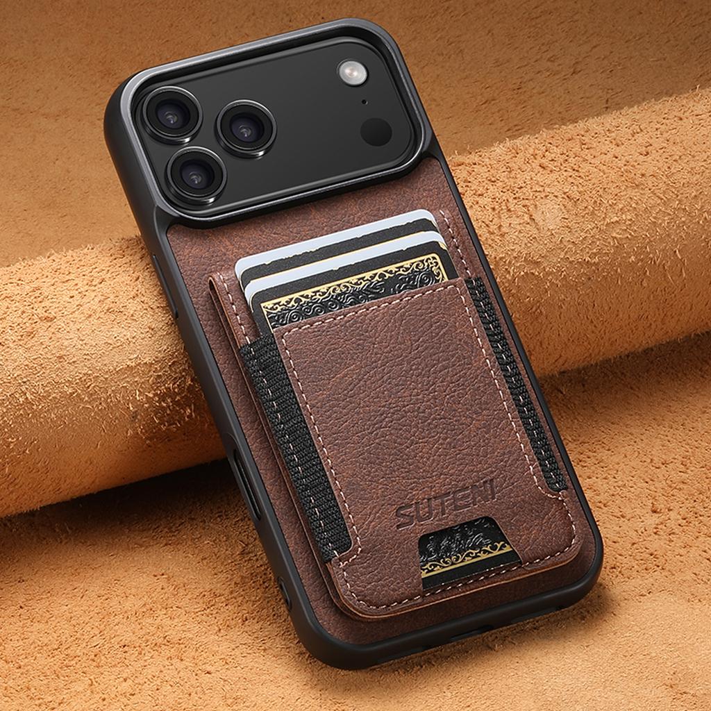 Luxury Faux Leather Card Holder Stand Phone Case Frosted Feel for IPhone 17 Pro Max 16 Plus 15 14 13 12