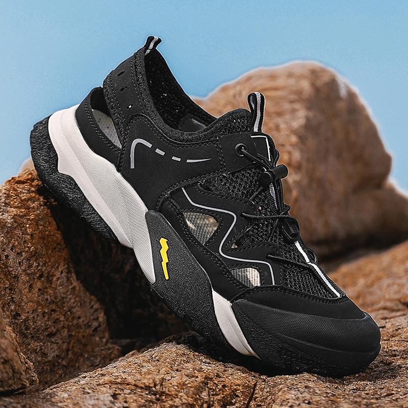 Fashion Hollow Out Men's Leather Sandals Adjustable Straps Mesh Shoes Non-Slip Sole Beach Shoes Comfortable Summer Shoes Outdoor Sandaly