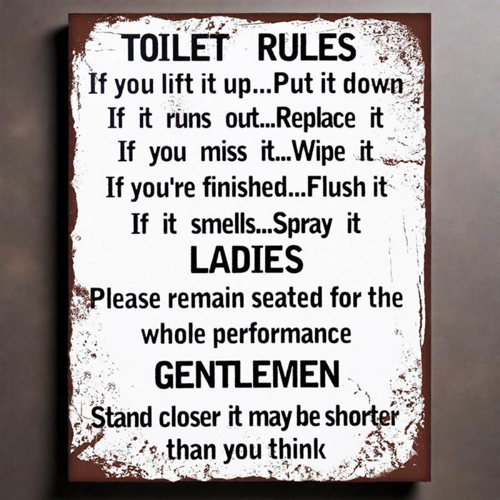 Toilet Rules Retro Metal Plaque - Wall Sign Print Picture for Bathroom Decor