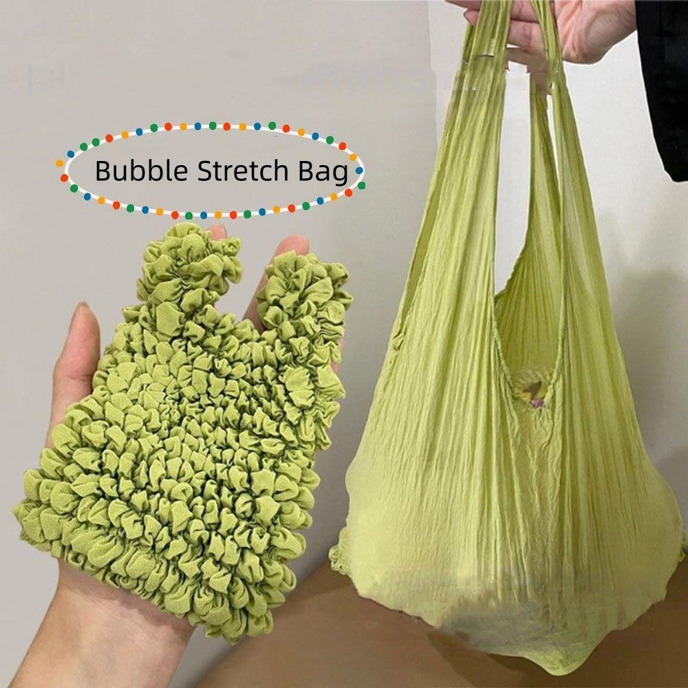 Large Capacity Pleated Flexible Handbag Shopping Bag Stretch Puff Bag Foldable Storage Bag  Travel