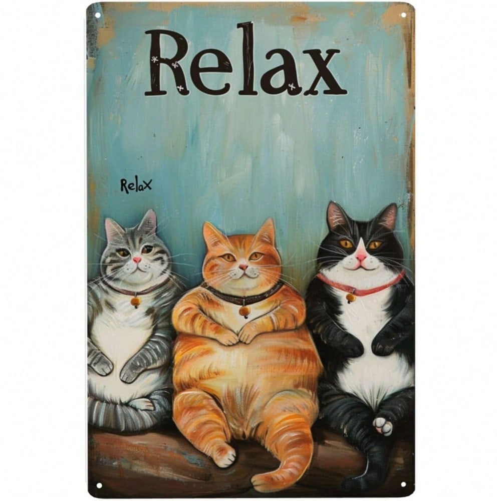 Metal Wall Art Poster, Three Lazy Cats Vintage Home Decor
