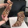 Punk Leopardenmuster Spitzzehen-Stiefeletten Damen Reißverschluss Schuhe Sexy Dünne Absätze Stripper Kurze Stiefeletten Mujer