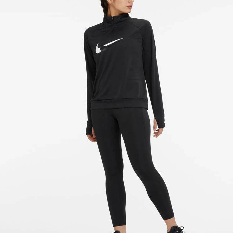 Nike Dri-Fit Double Swoosh Half-Zip Quick-Dry Reflective Long-Sleeve Sports Top Women Tops Black DD6842-010