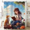 Girl Reading With Cat Waterproof Shower Curtain