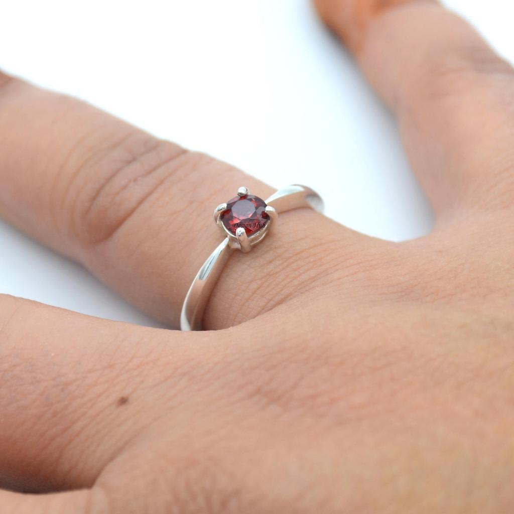 Natural Garnet Gemstone Statement Ring 925 Sterling Silver Jewelry For Christmas Gift Solid Ring