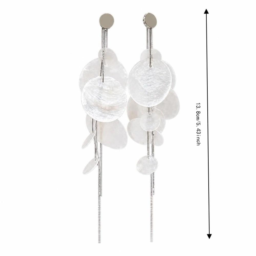 1pair Metal Shell Tassel Earrings Round Shell Fringed Drop Earrings Acrylic Disc Earrings  Women