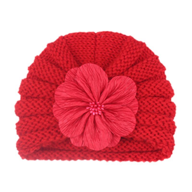 

New children s autumn and winter warm knitted hat, baby fashion match flower pullover hat