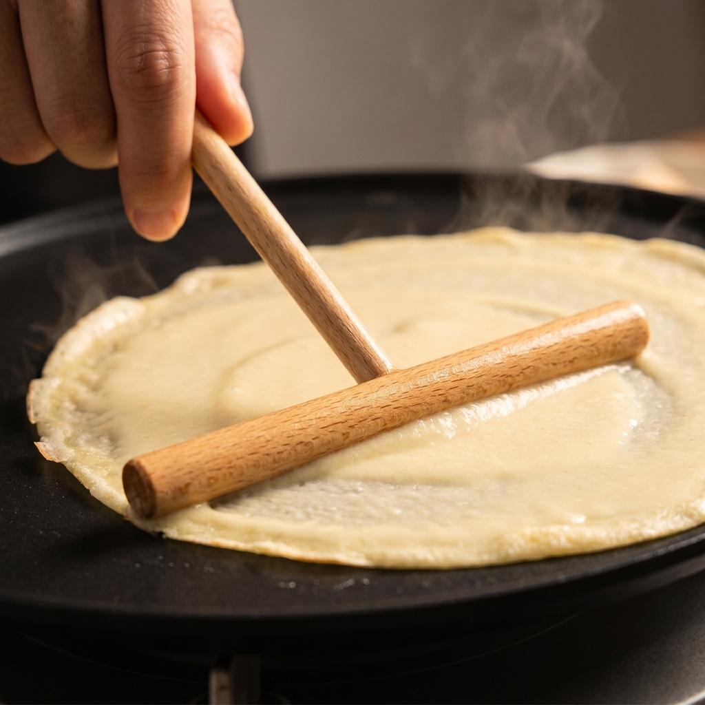 Wooden T-Shaped Spreader Tool for Crepe and Pancake Making Easy To Assemble and Use for Even Batter Distribution and Cooking