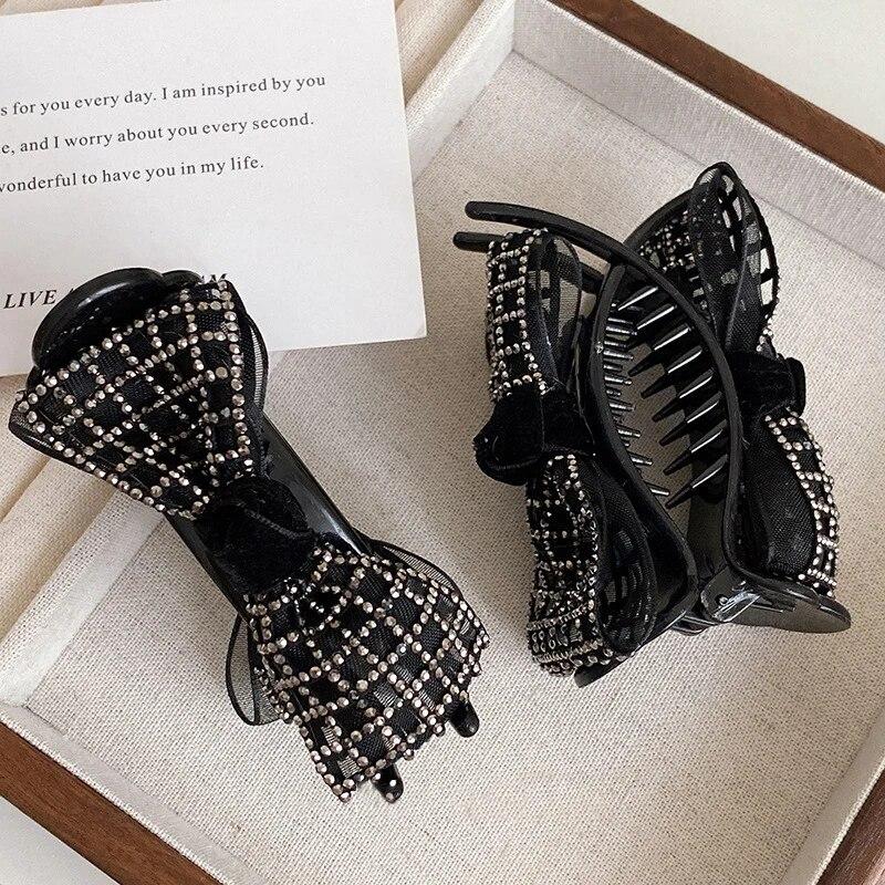 2023 New Retro Rhinestone Bow Hairpins Women Luxury Pearl Black Hair Clips Hairgrips Barrettes For Women Party Hair Accessories