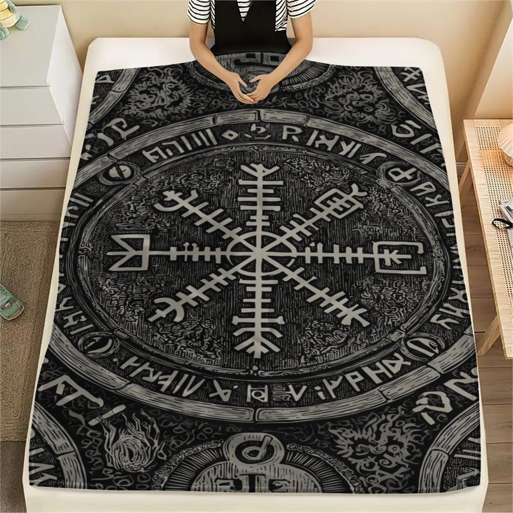 1Pc Viking Symbol Print Flannel Blanket, High Quality Comfortable for All Seasons, Home Decor, Warmth and Comfort, Perfect for Gifts