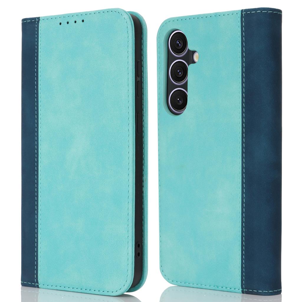 For Samsung Galaxy S24+ Case Calf Texture 3 Card Slots Color Splicing Leather Phone Cover