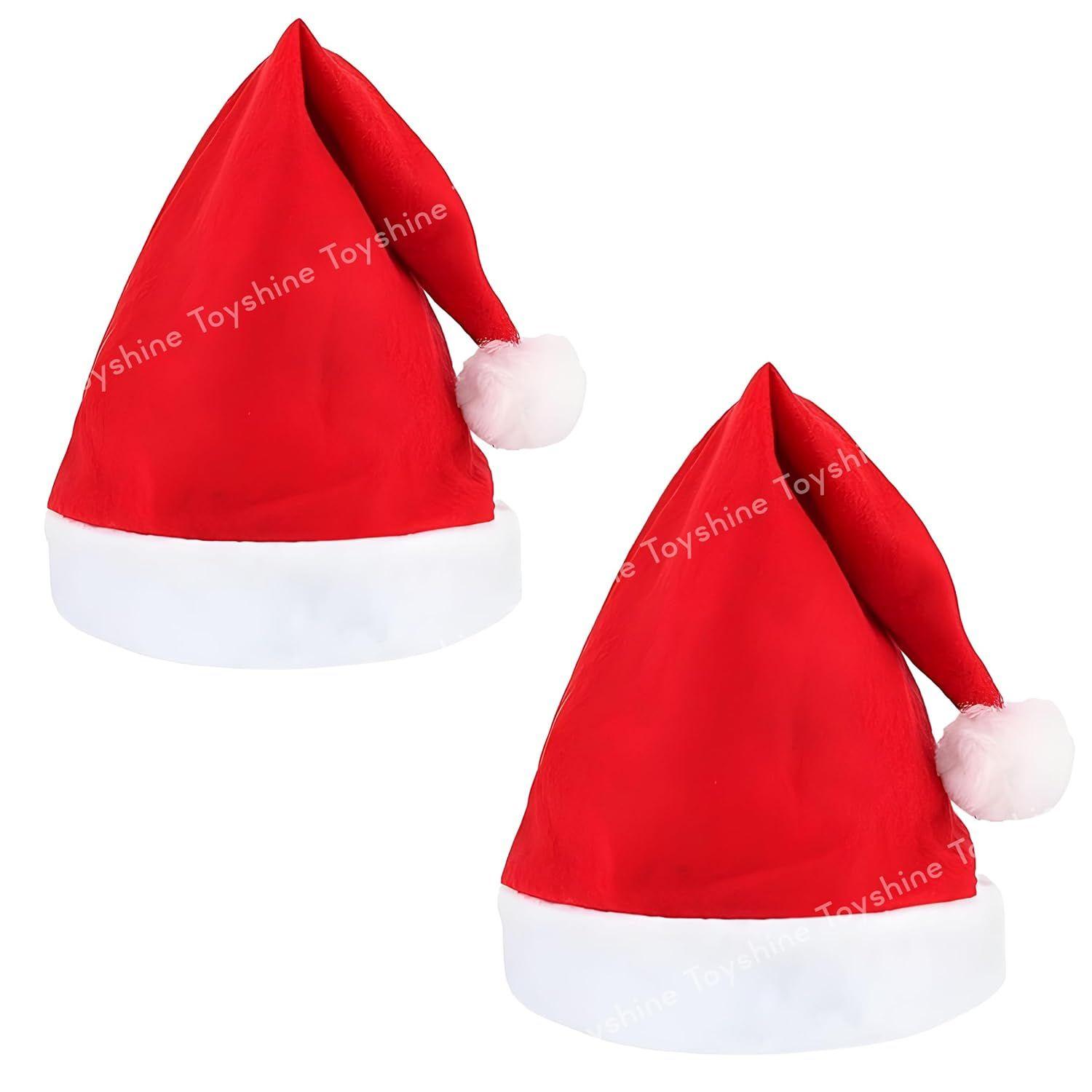 

Pack of 2 Santa caps Red Hat Short Plush with White Cuffs Non - Woven Fabric Christmas Hat Santa Hat for Adults (Red)