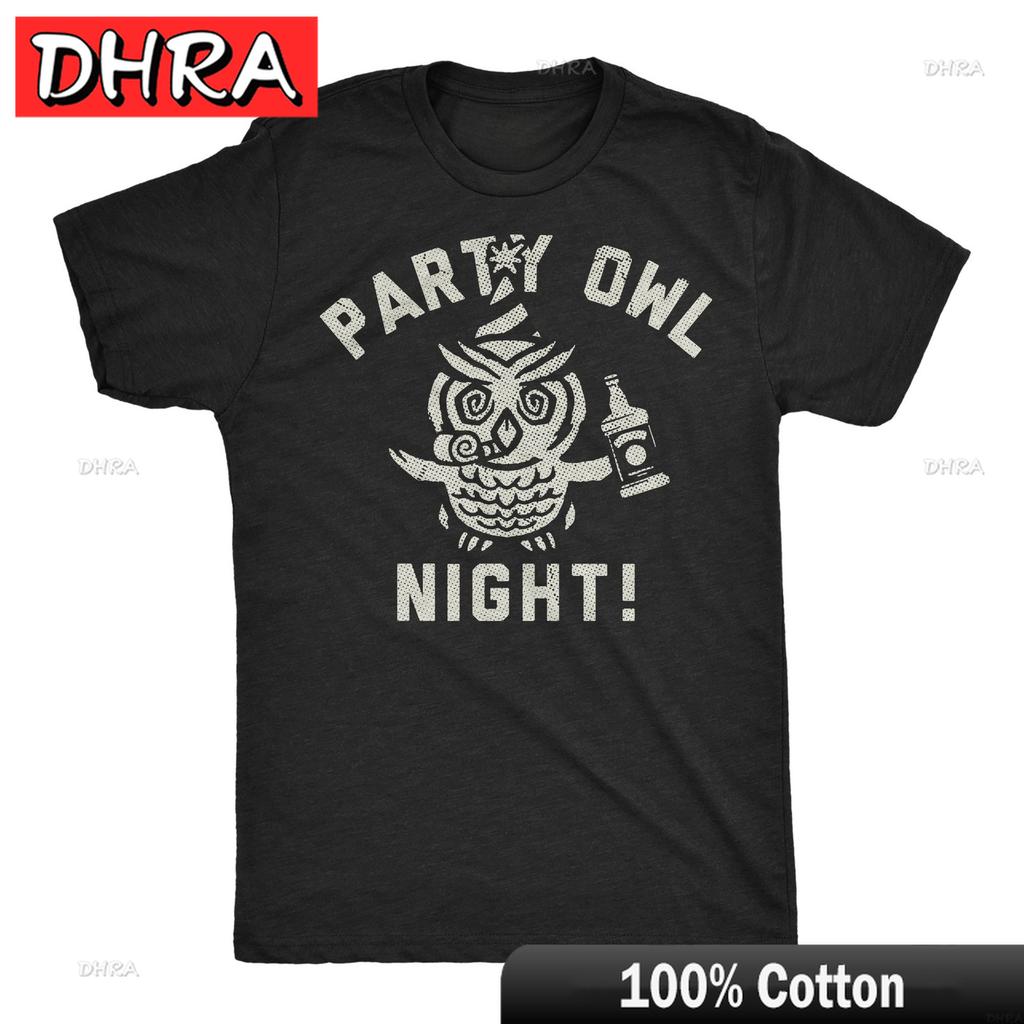 Unisexs Funny T Shirts Party Owl Night Sarcastic Drinking Graphic Novelty Tee for Gift for Boyfriend Cotton Tee Comfy T Shirts