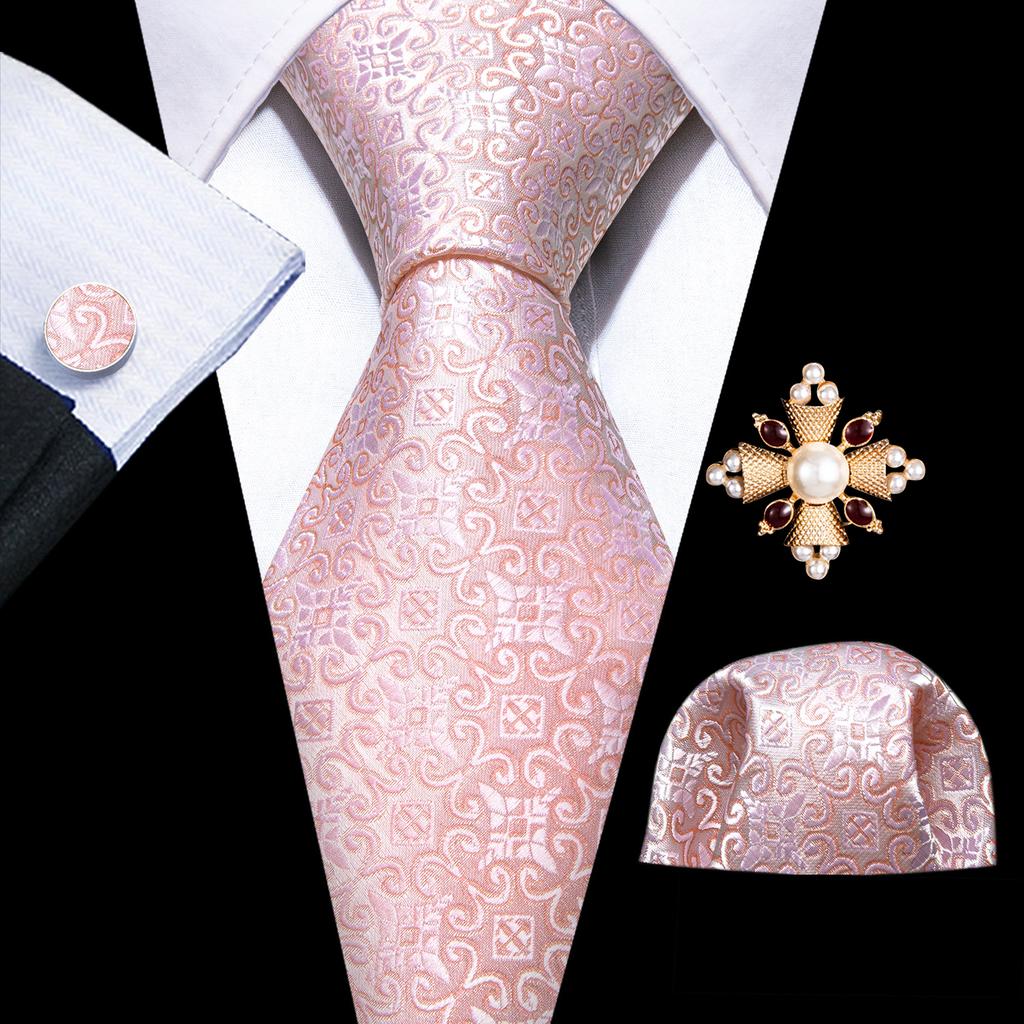 Barry.Wang Pearl sagė su kaklaraiščiu vyrams Paisley gėlių šilko kaklaraištis Hanky rankogalių sąsagų rinkinys