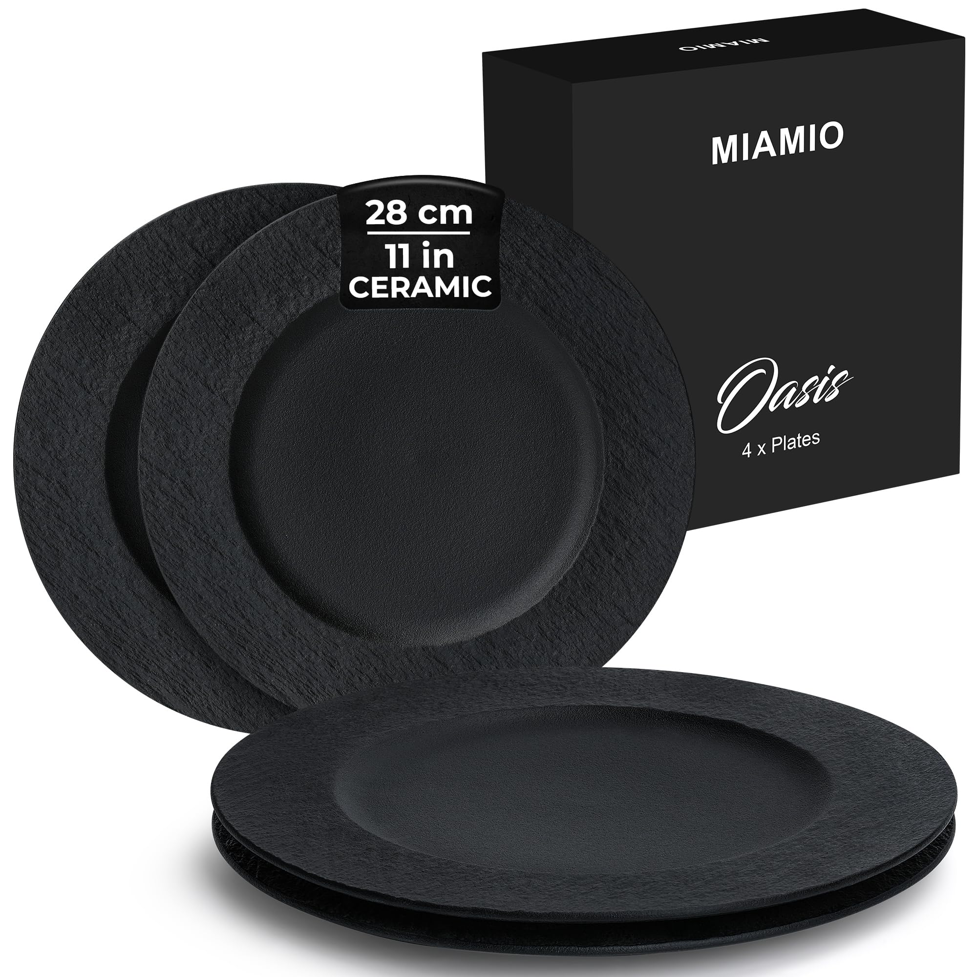 

MIAMIO - 28 cm, Set of 4 Dinner Plates / Ceramic Plate Set, Dinnerware Set - Modern Plates, Microwave and Dishwasher Safe - Oasis Collection