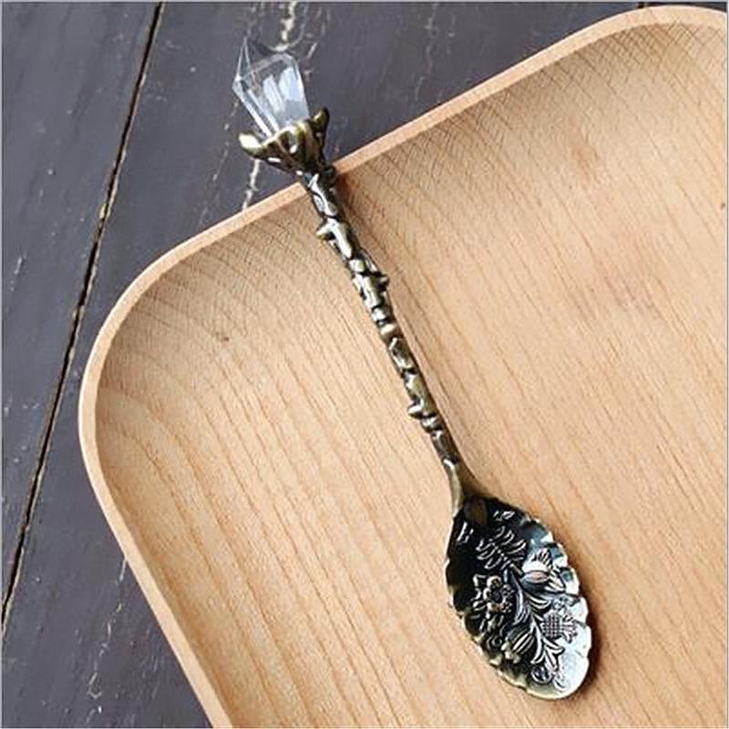 3 шт./лот, кухонная столовая и бар, ностальгические красивые хрустальные винтажные экологически чистые маленькие кофейные ложки бронзовый