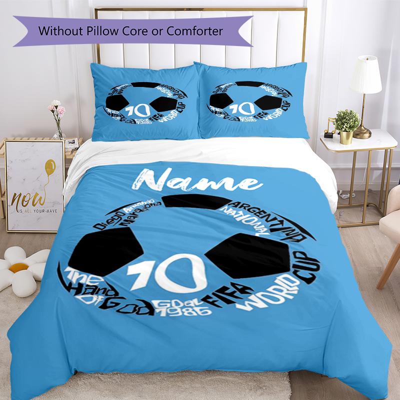 3pcs Custom Name Soccer Bedding Set Duvet Cover Closure Includes 1 Duvet Cover & 2 Pillowcases, Soft and Comfortable for All Seasons.