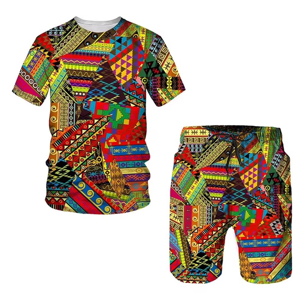 

Summer Kids Set Ethnic Style Printed Kids T-shirt and Shorts 2 Piece Set Summer Casual Outdoor Boys and Girls Outfit Kids Clothing 160