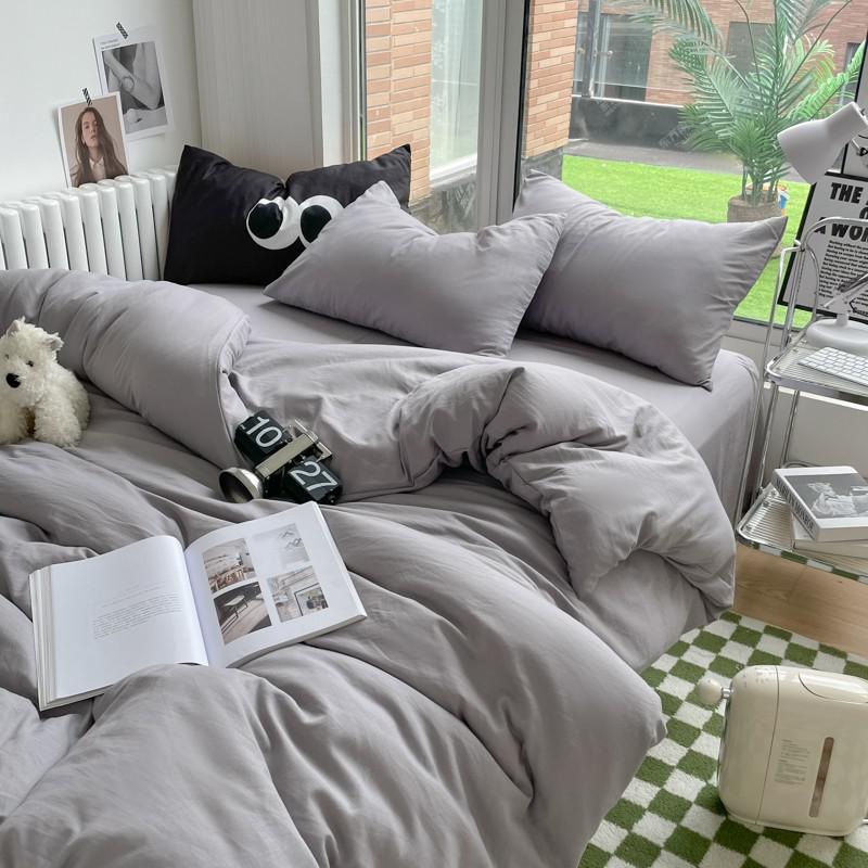 Solid Plain Twin Full Queen Soft Washed Microfiber Duvet Cover Set 4Pcs with Zipper Closure 1Duvet Cover 1Bed Sheet 2Pillowcases