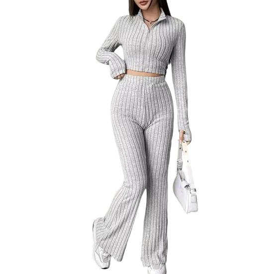 2 ks/sada Podzim Zima Dámské Top Kalhoty Set Polovysoký límec Dlouhé Rukávy Mikina Slim Fit Vysoká