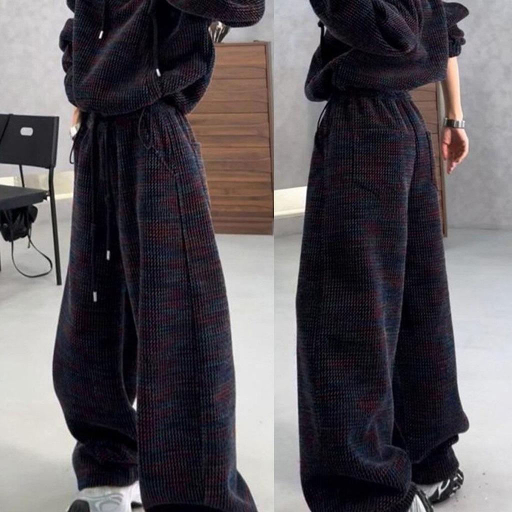 Plus Size Women's Color Block Hoodie & Wide Leg Pants Set for Spring/Autumn