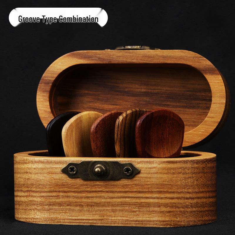 Handmade Solid Wood Guitar Pick Set: Ebonite Folk Plectrum, Groove Anti-slip Jazz Picks with Personality Box.
