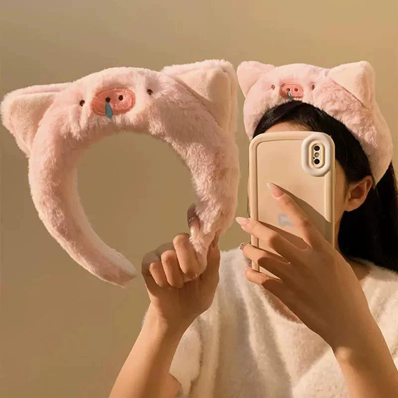 Cute piggy headband female new face wash makeup pressure hair headband plush hair bundle hair accessories head