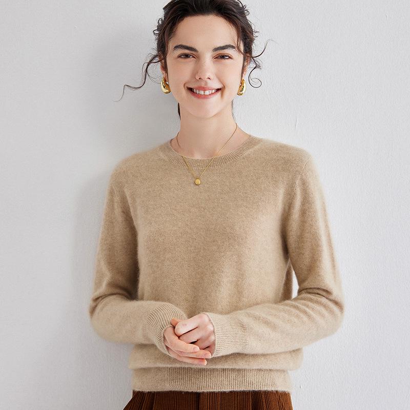 Women's Cashmere Pullover: 2024 Spring/Autumn, Round Neck, Gentle Loose Fit, Thin Slimming Wool Sweater