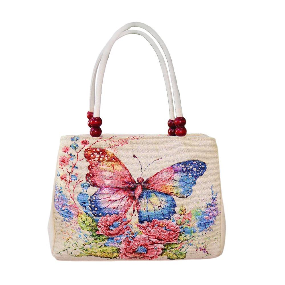 Ethnic Style Embroidery Canvas Bag Floral Embroidered Double Layered Lady Handbag Large Capacity Women Shoulder Bag Daily Use